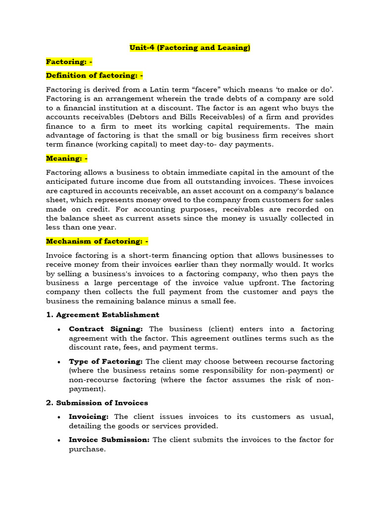 Understanding Factoring and Leasing | PDF | Factoring (Finance) | Lease