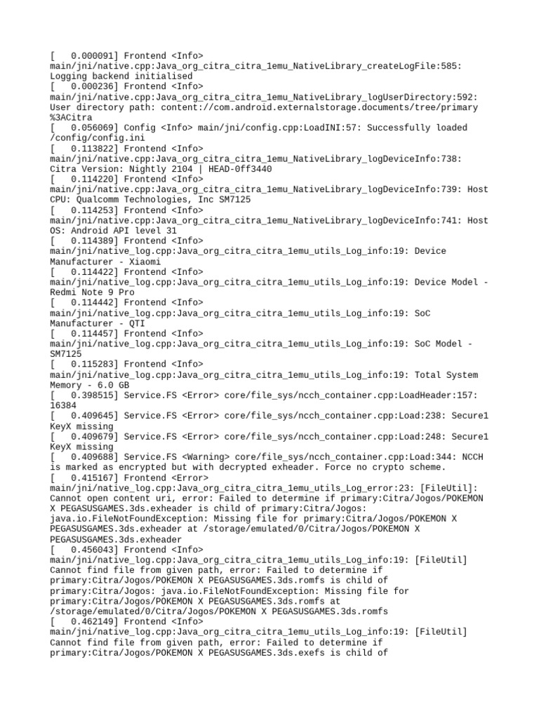 Citra Emulator Log Errors & Config | PDF | Encryption | Software