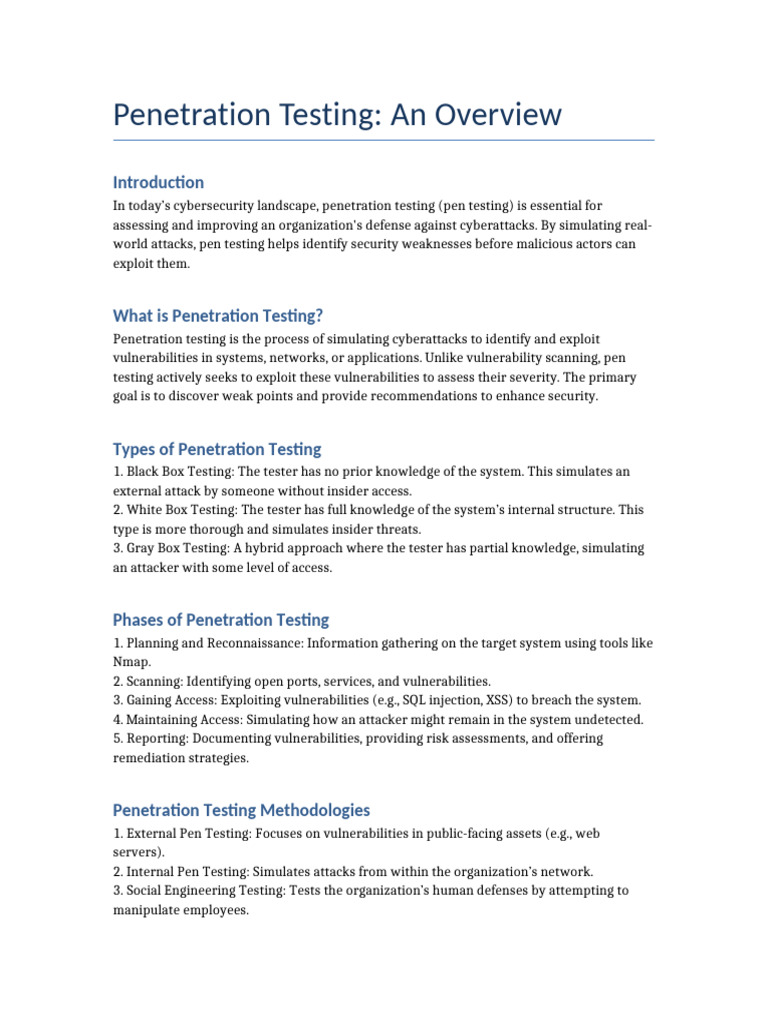 Overview of Penetration Testing | PDF | Penetration Test | Computer ...
