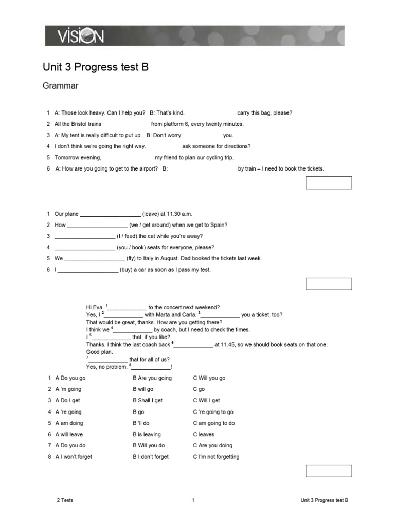 Unit 3 Progress Test B: Grammar & Vocabulary | PDF
