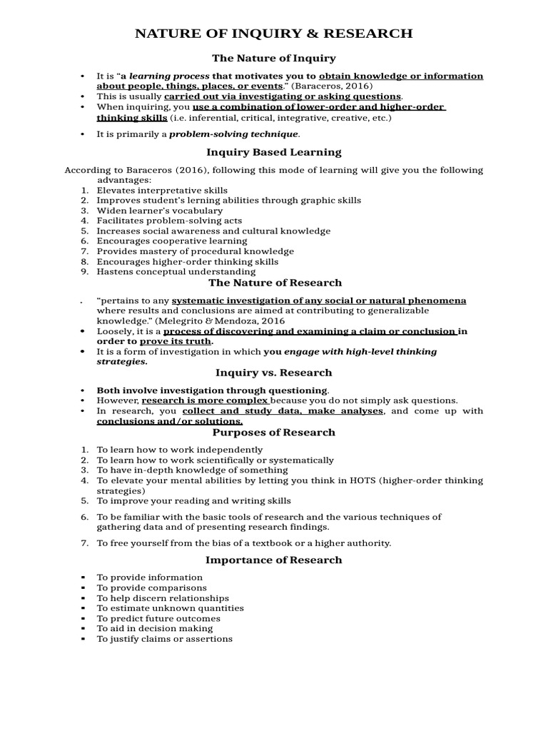 Inquiry and Research | PDF | Knowledge | Learning