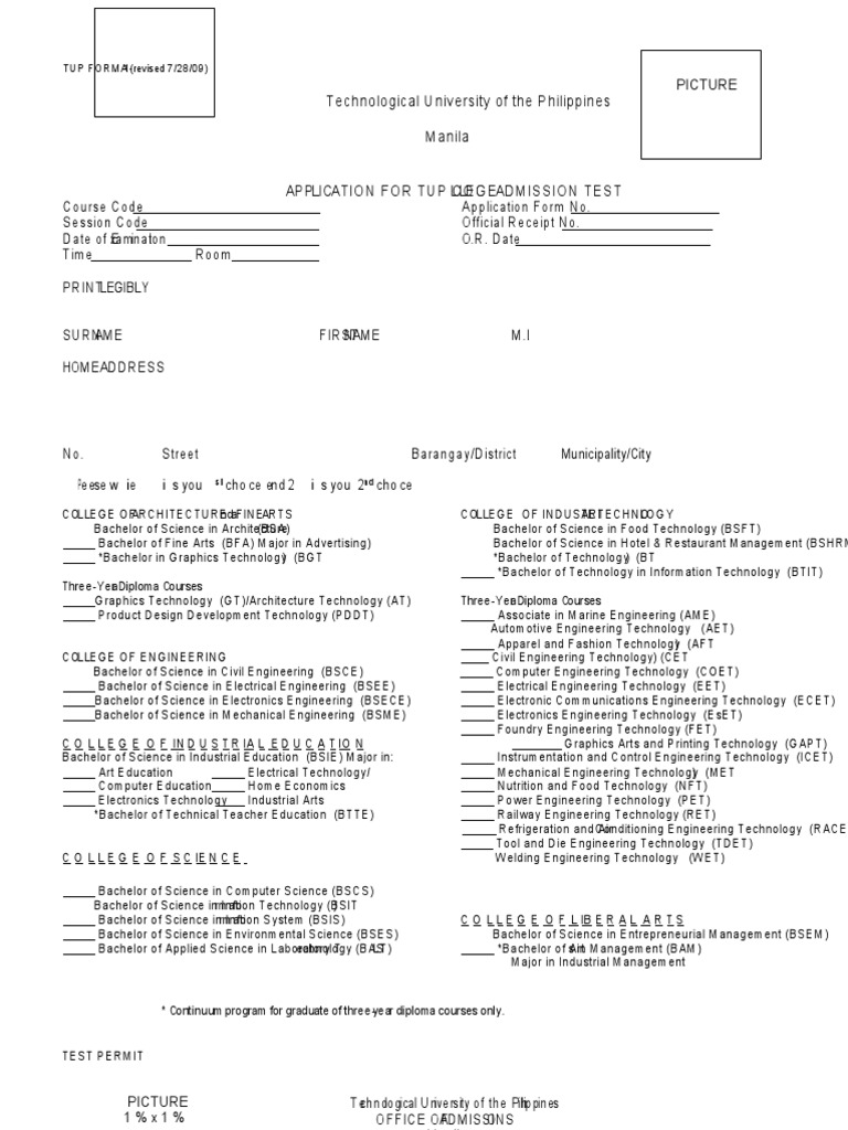 TUP College Admission Application 2025 | PDF