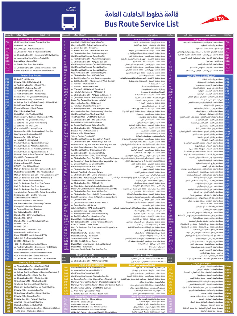 Dubai Bus Routes and Services List | PDF | Dubai | Member States Of The ...