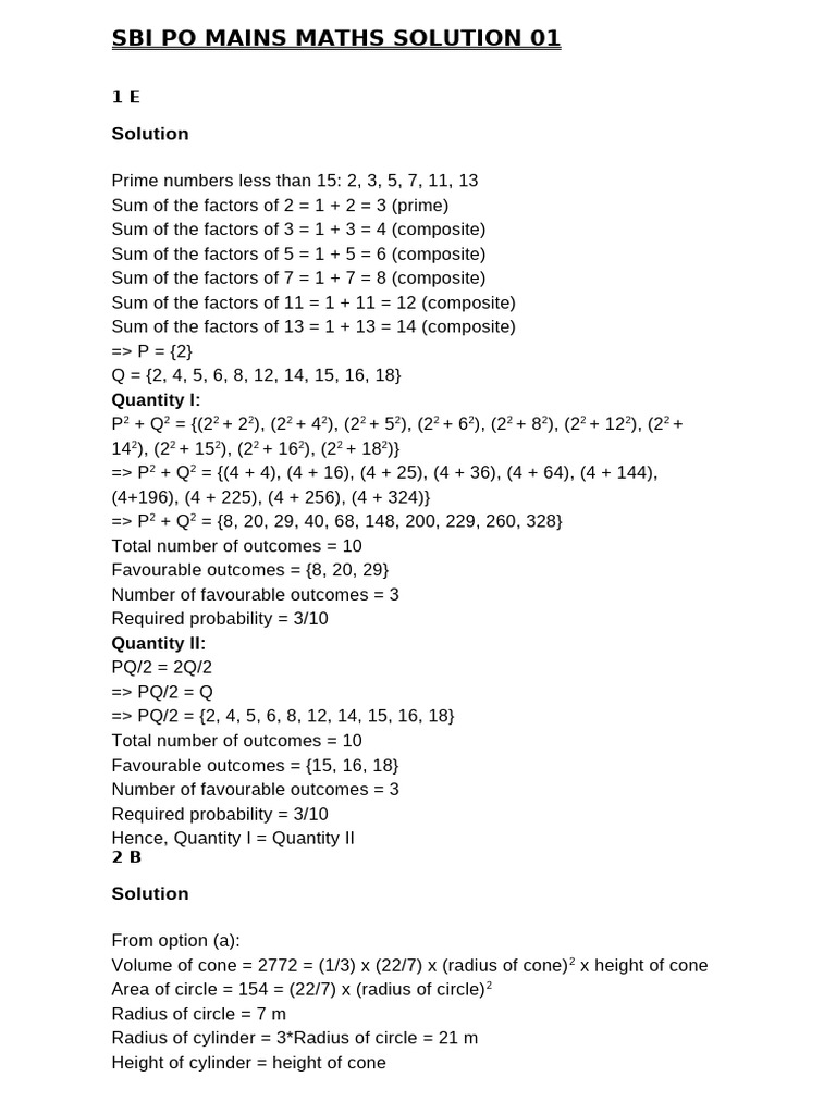 SBI PO Mains Maths Solutions Analysis | PDF | Area | Length