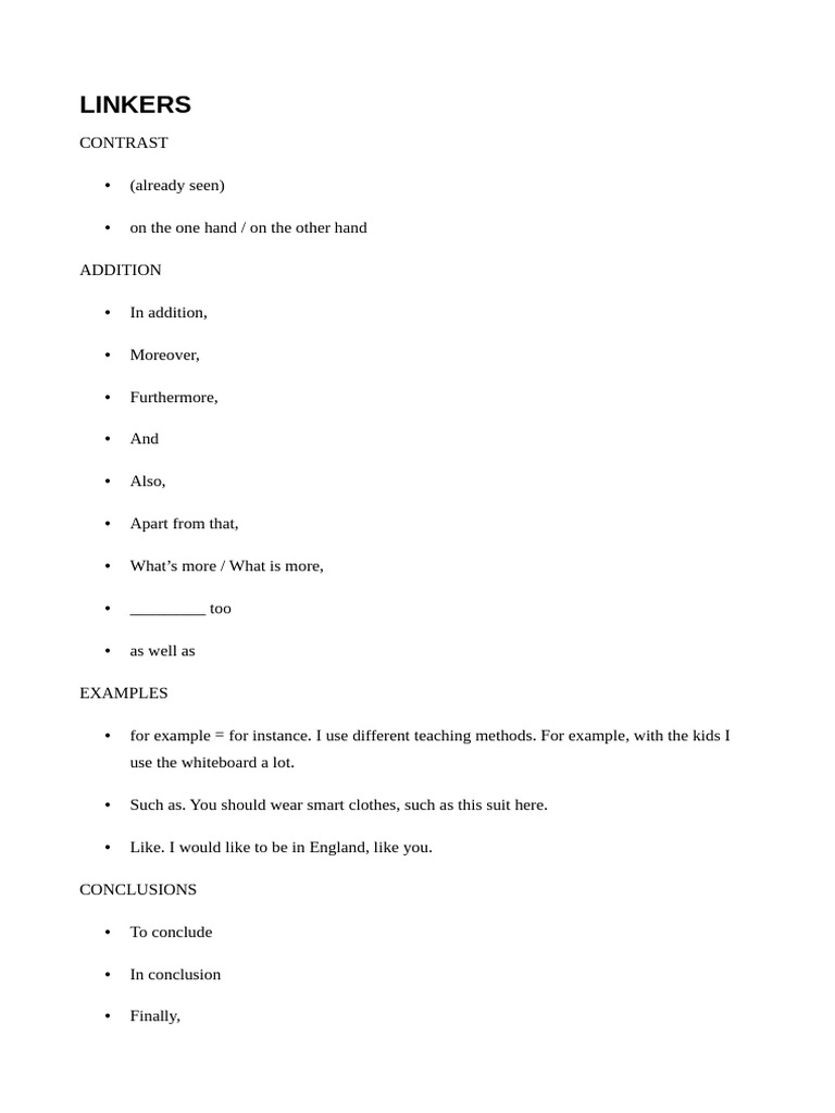 Essential Linkers for Effective Writing | PDF | Linguistic Morphology ...