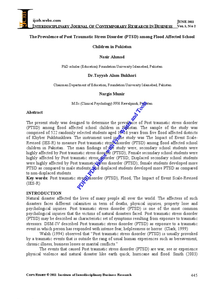 The Prevalence of Post Traumatic Stress Disorder (PTSD) Among Flood ...