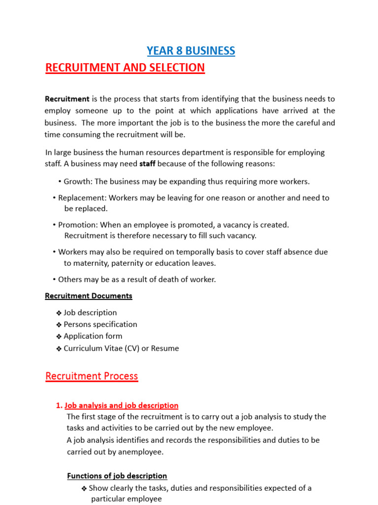 Year 8 Business: Recruitment Guide | PDF | Recruitment | Résumé