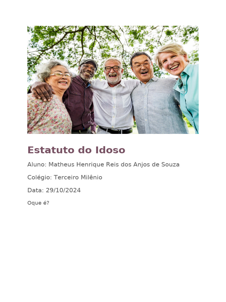 Direitos do Idoso no Brasil: Estatuto | PDF | Terceira idade | Violência