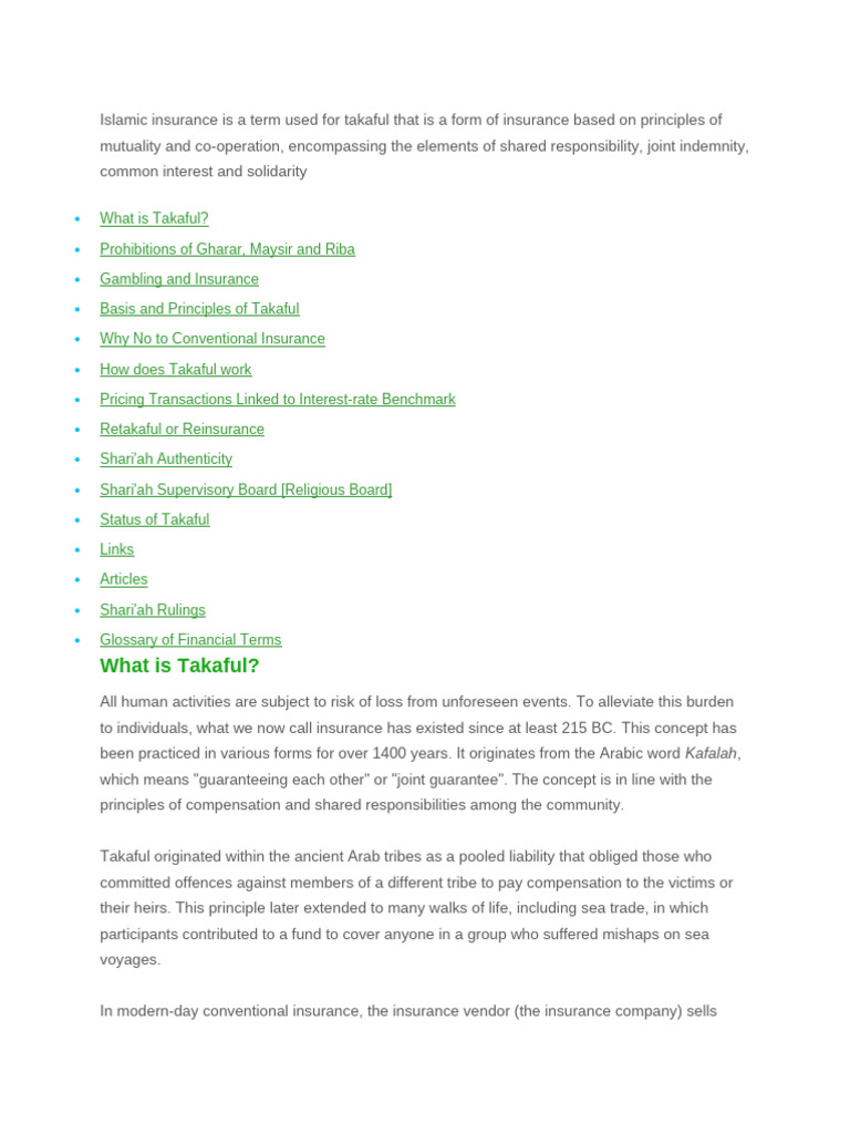 Understanding Takaful: Islamic Insurance Principles | PDF | Insurance ...