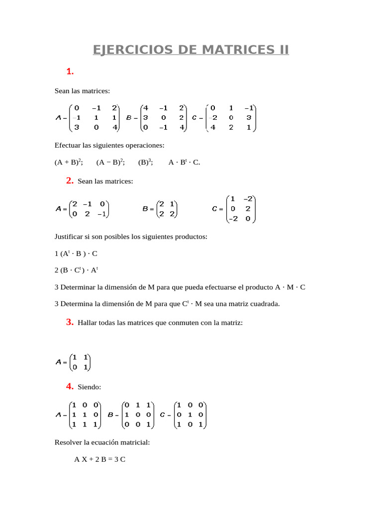 Ejercicios Avanzados de Matrices II | PDF | Matriz (Matemáticas) | Álgebra
