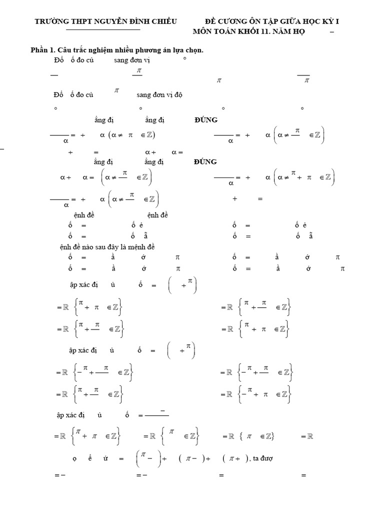 De Cuong Giua Hoc Ky 1 Toan 11 Nam 2024 2025 | PDF
