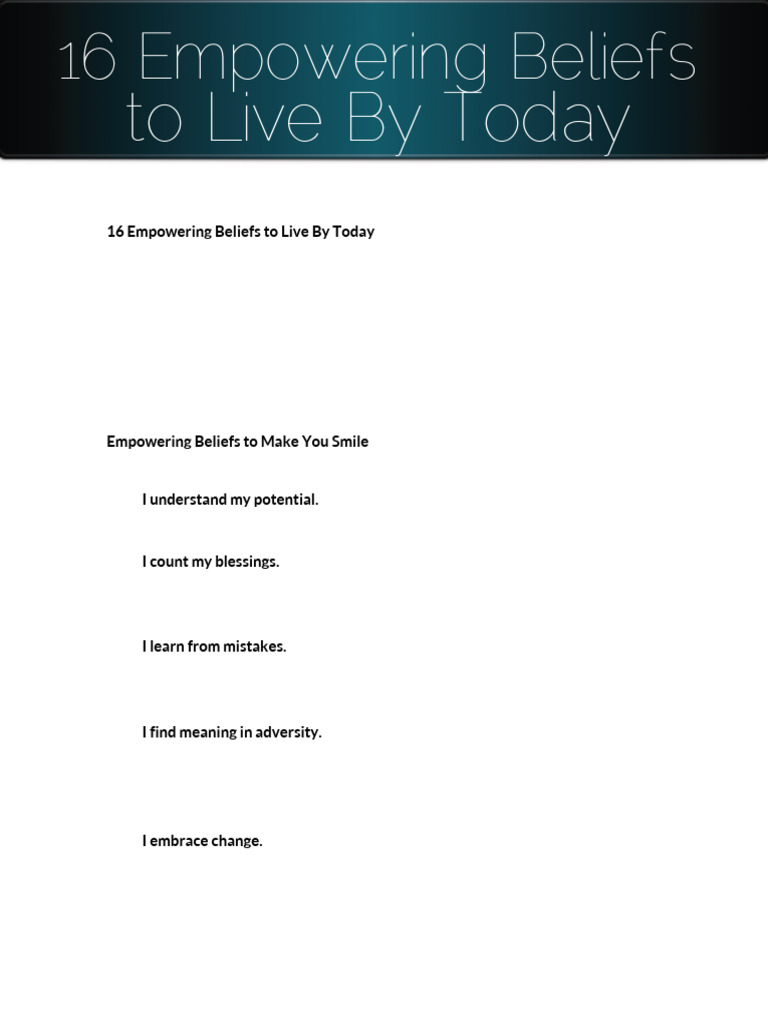 16 Empowering Beliefs To Live by Today | PDF | Social Psychology ...