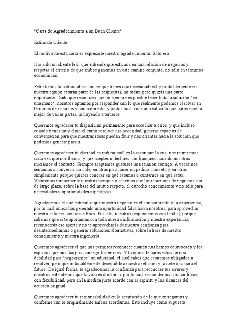 Formato de Carta de Agradecimiento a Un Buen Cliente  KREATEC
