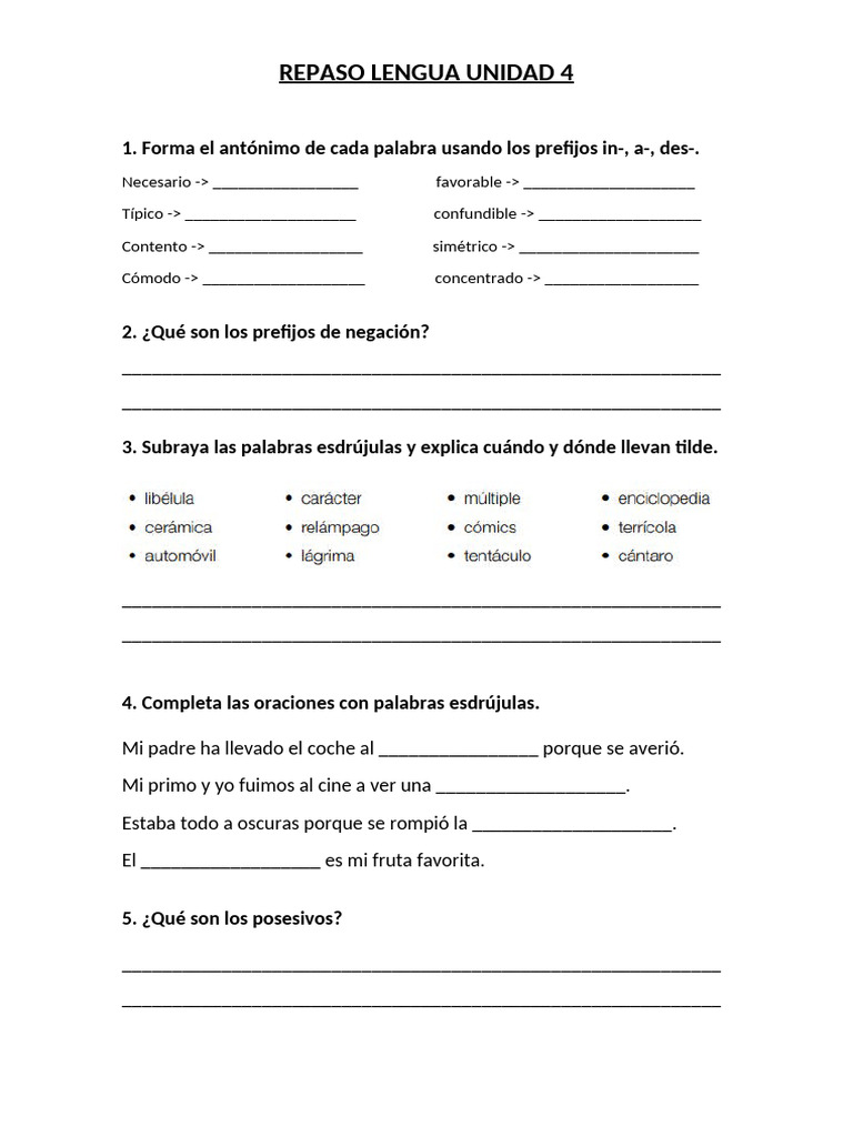 REPASO LENGUA UNIDAD 4 Nuevo | PDF | Artes del lenguaje y disciplina ...