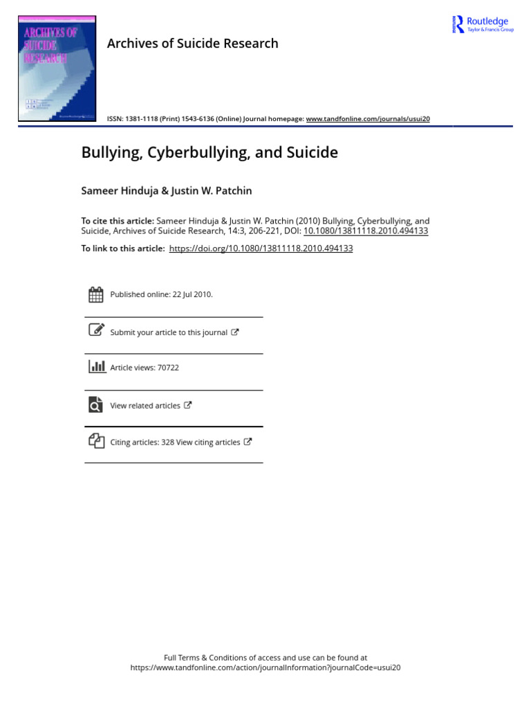 Bullying Cyberbullying and Suicide | PDF | Cyberbullying | Bullying