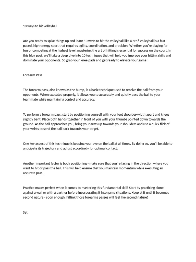 10 Ways To Hit Volleyball Pdf Volleyball