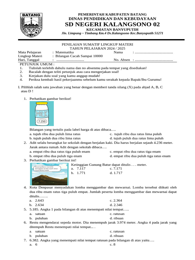 Soal Matematika Bilangan Cacah Kelas 5 | PDF