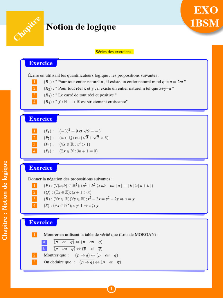 Exercices de logique mathématique 1Bac | PDF | Logique mathématique ...