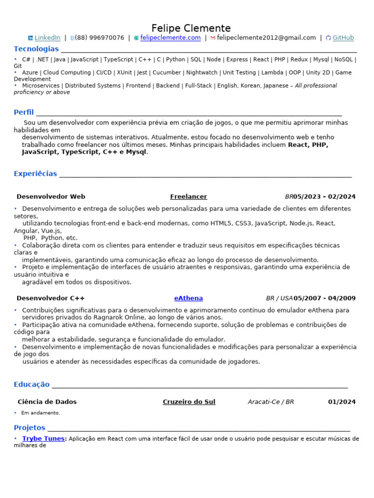Currículo de Desenvolvedor Web e Jogos | PDF | Script Java ...