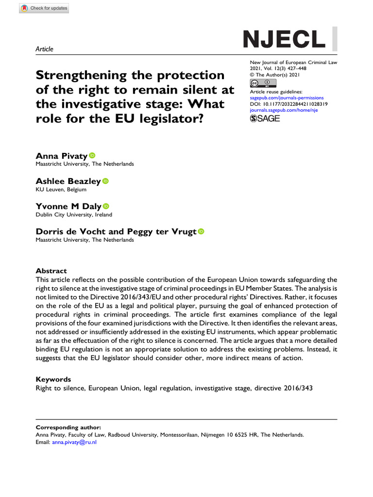 EU's Role in Right to Silence Protection | PDF | Right To Silence | Arrest