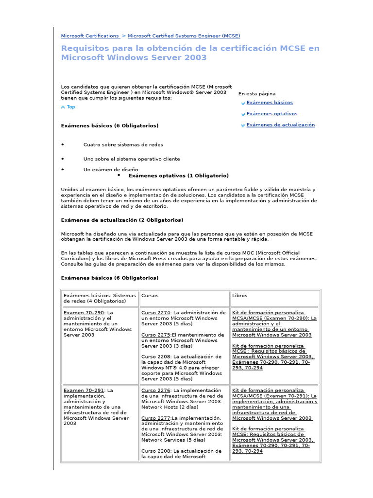 Requisitos para Certificación MCSE 2003 | PDF | Windows 2000 ...
