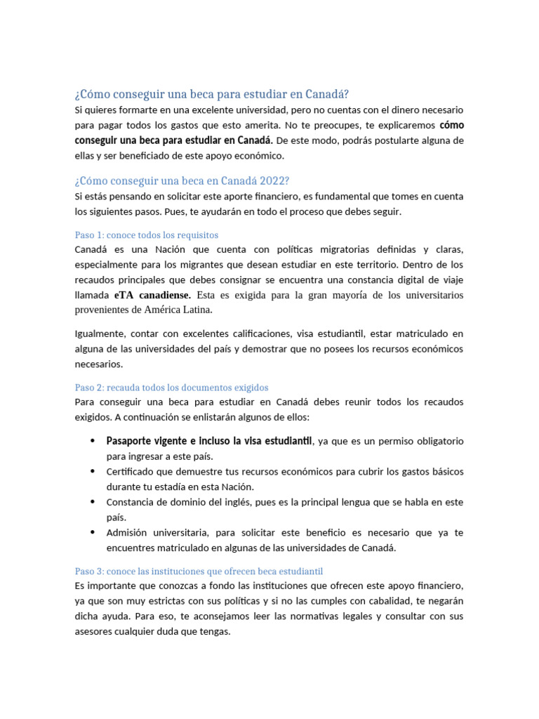 Cómo conseguir becas en Canadá 2023 | PDF | Canadá | Visa de viaje