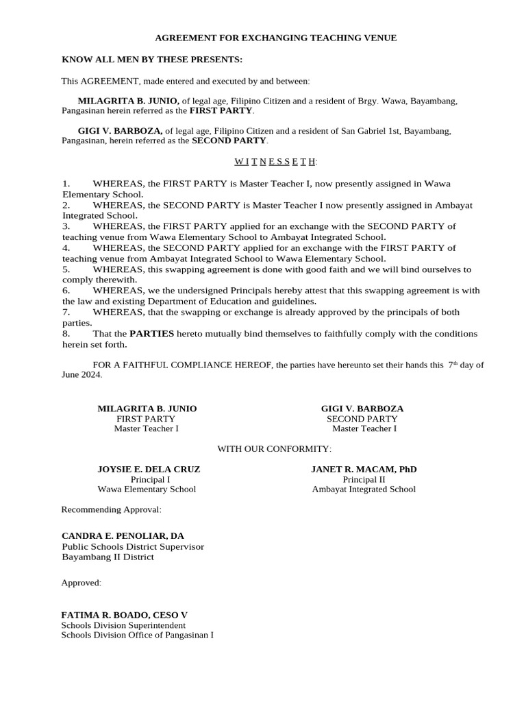 Agreement for exchange small pdf social science self improvement