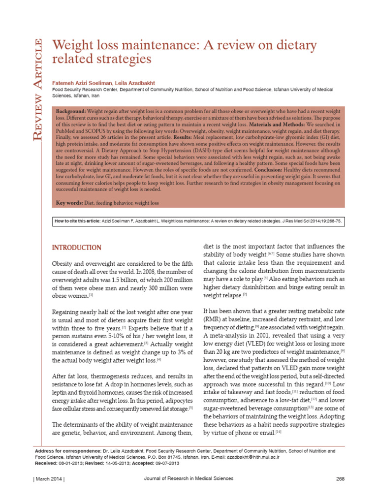 Weight Loss Maintenance A Review On Dietary Related Strategies | PDF ...