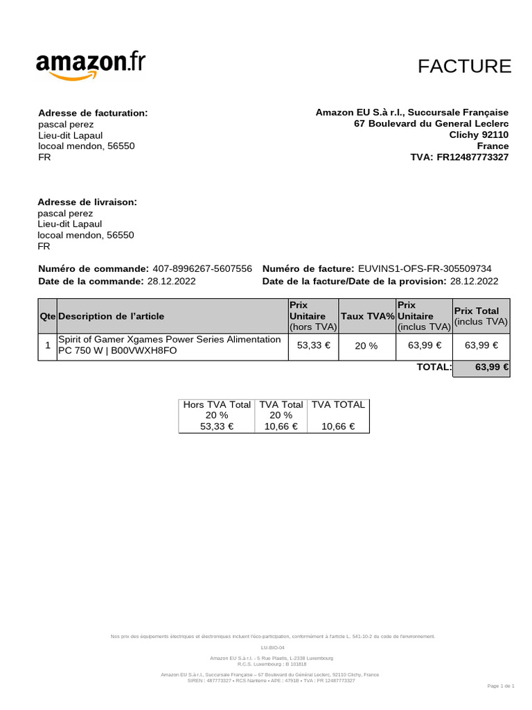 Facture Amazon pour commande 407-8996267 | PDF