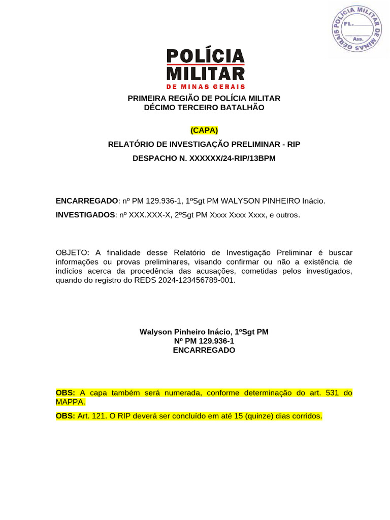 RIP - modelo completo - 2024 | PDF | Crimes | Crime e Violência