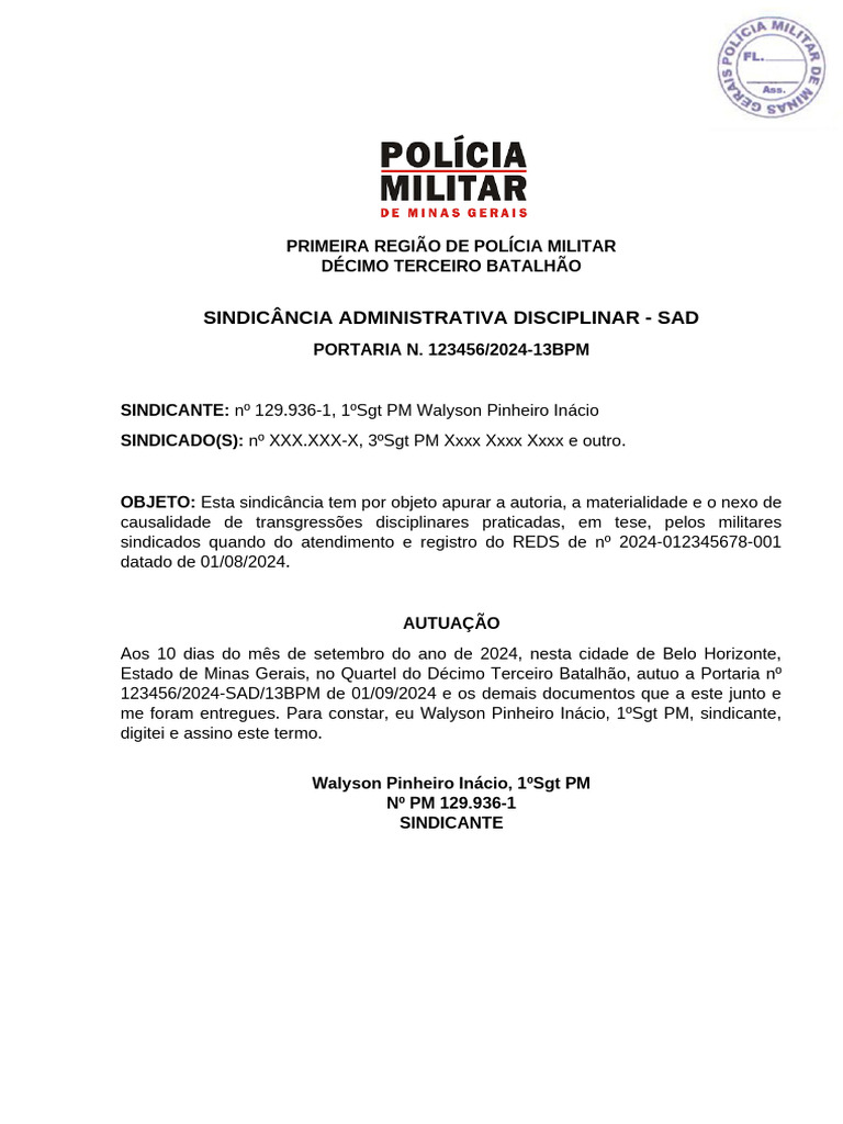 Sindicância Disciplinar PM: Acusações e Defesa | PDF | Direito