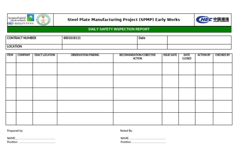 Daily Safety Inspection Report for SPMP | PDF