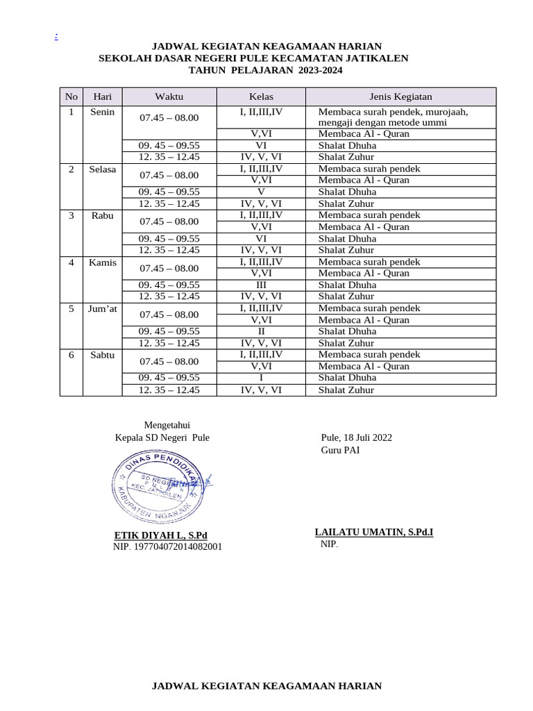 (GSN) Jadwal - Kegiatan - Keagamaan | PDF