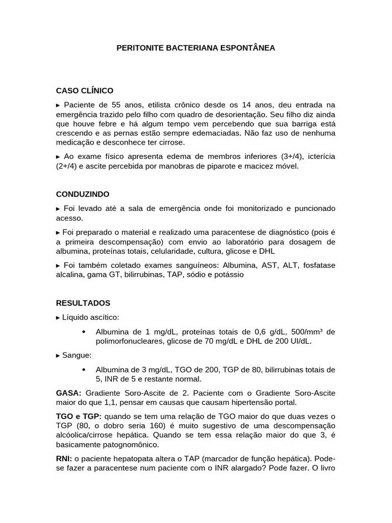 Peritonite Bacteriana Espontânea | PDF | Especialidades médicas ...