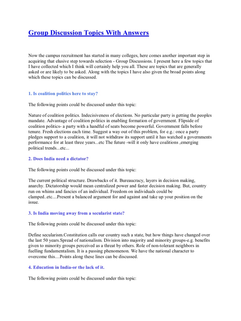  group discussion topics with answers non governmental organization 