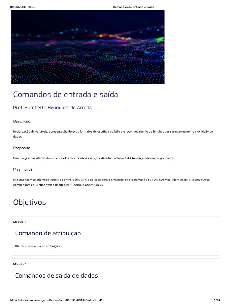 Comandos de Entrada e Saída | PDF