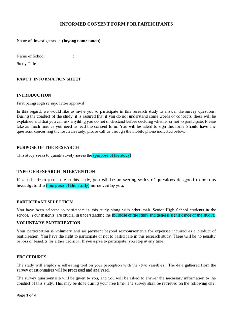 Informed Consent Form for Research Study | PDF | Survey Methodology