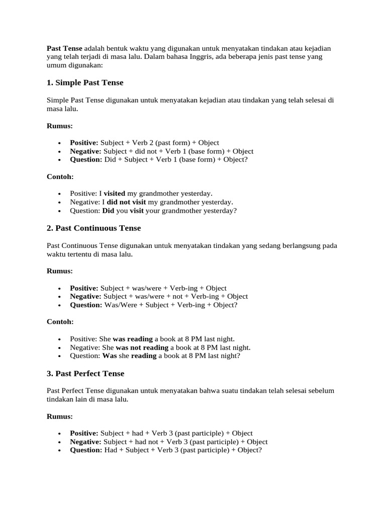 Panduan Lengkap Past Tense Inggris | PDF | Perfect (Grammar) | Verb