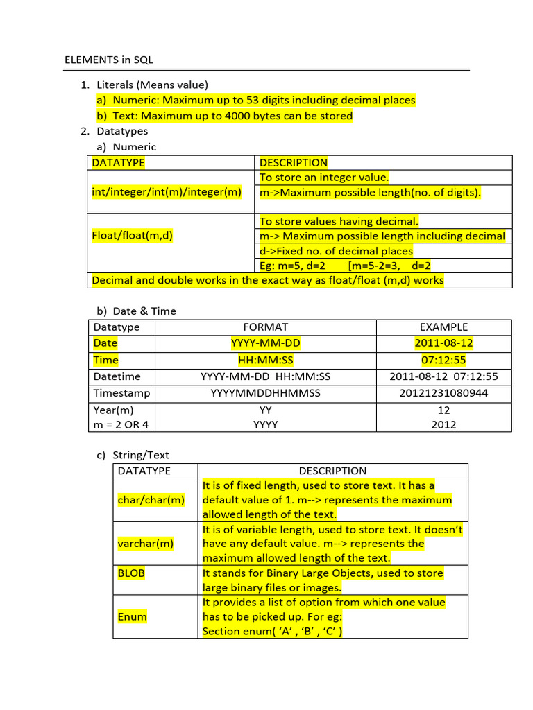 ELEMENTS in SQL-1 | PDF | Computer Science | Information Retrieval