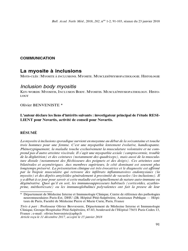 Myosite à inclusions : symptômes et diagnostic | PDF | Effet placebo ...