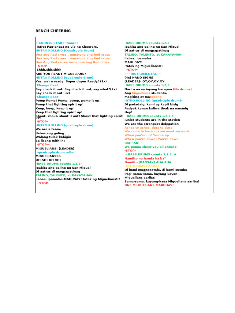 Miguelians Cheer Chant | PDF | Drumming