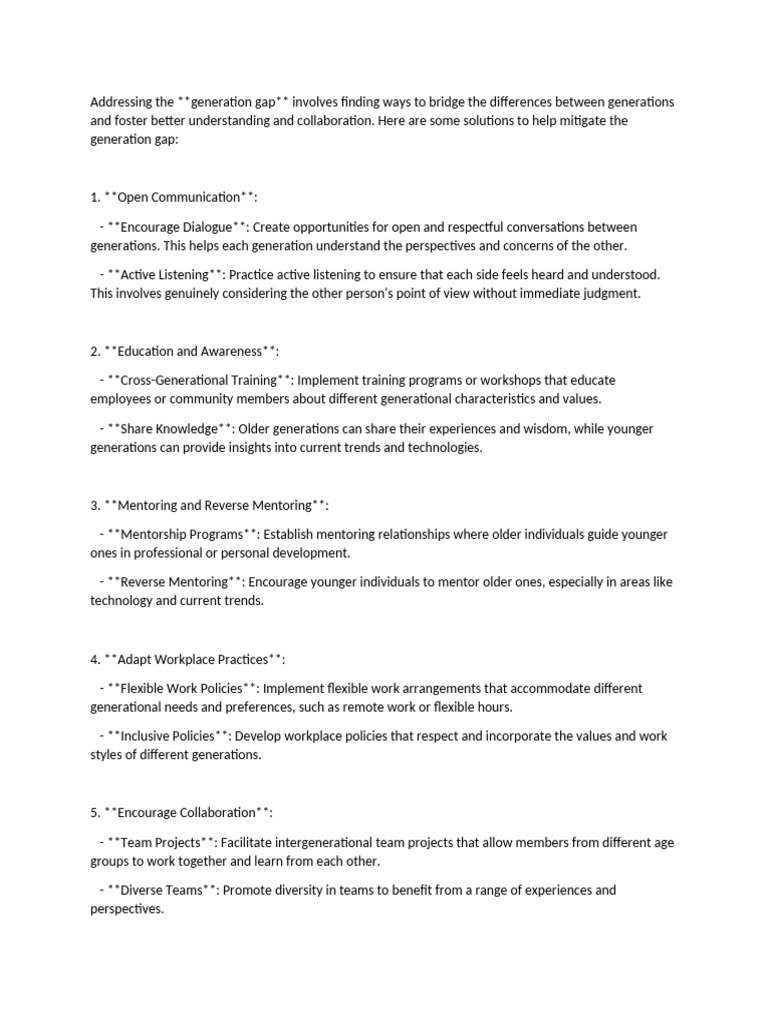 Bridging the Generation Gap: Solutions | PDF | Mentorship | Human ...