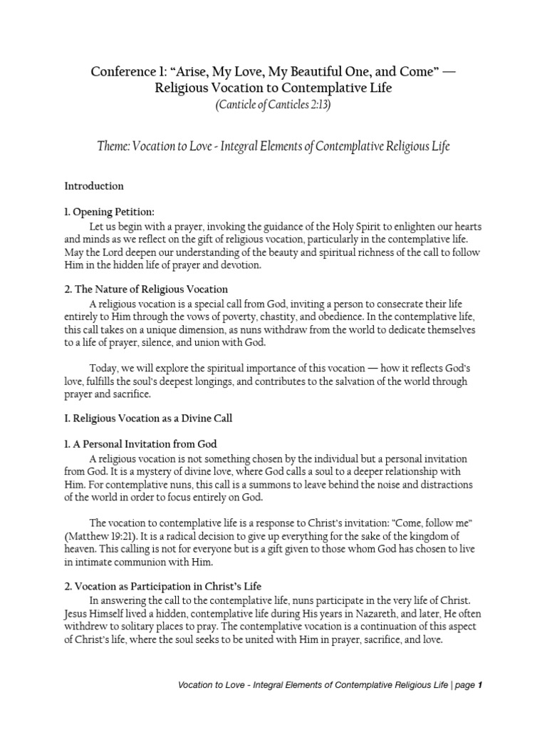 Contemplative Life: A Vocation to Love | PDF | Nun | Prayer