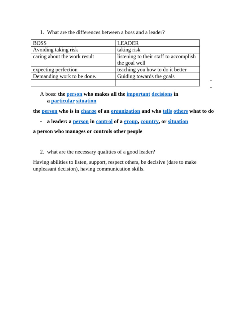 Boss vs Leader: Key Differences | PDF | Career & Growth | Self-Improvement