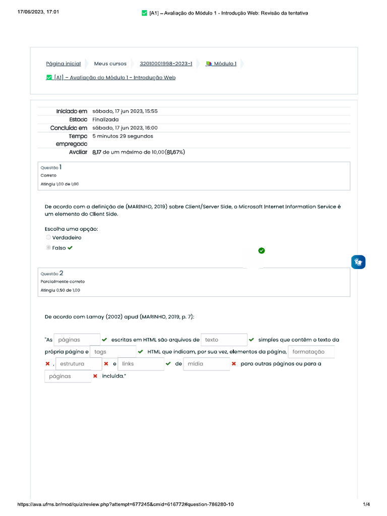 A1 Avaliacao Do Modulo 1 - Introducao Web Revisao Da Tentativa3 | PDF