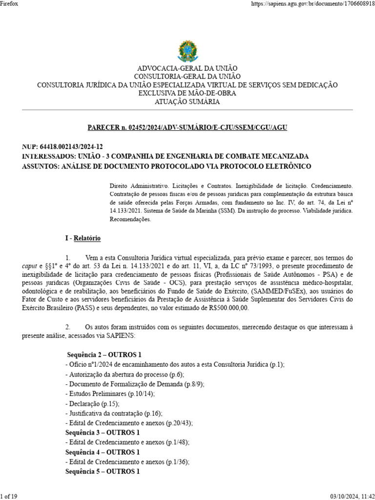 Parecer Agu | PDF | Administração pública | Serviços públicos