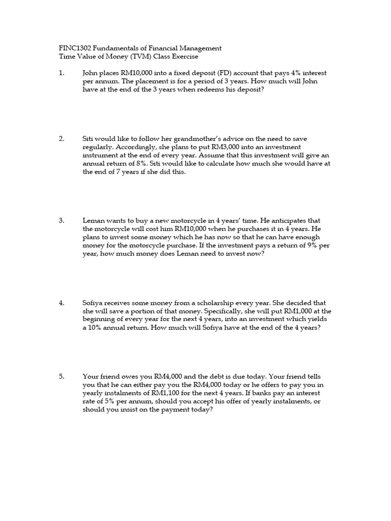 Time Value of Money Exercises | PDF | Finance & Money Management | Law