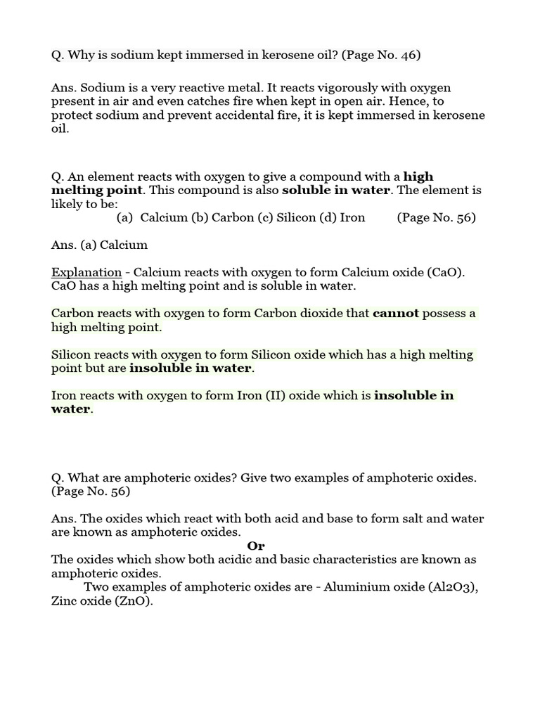 Reactions of Metals With Oxygen - Intext Questions PDF