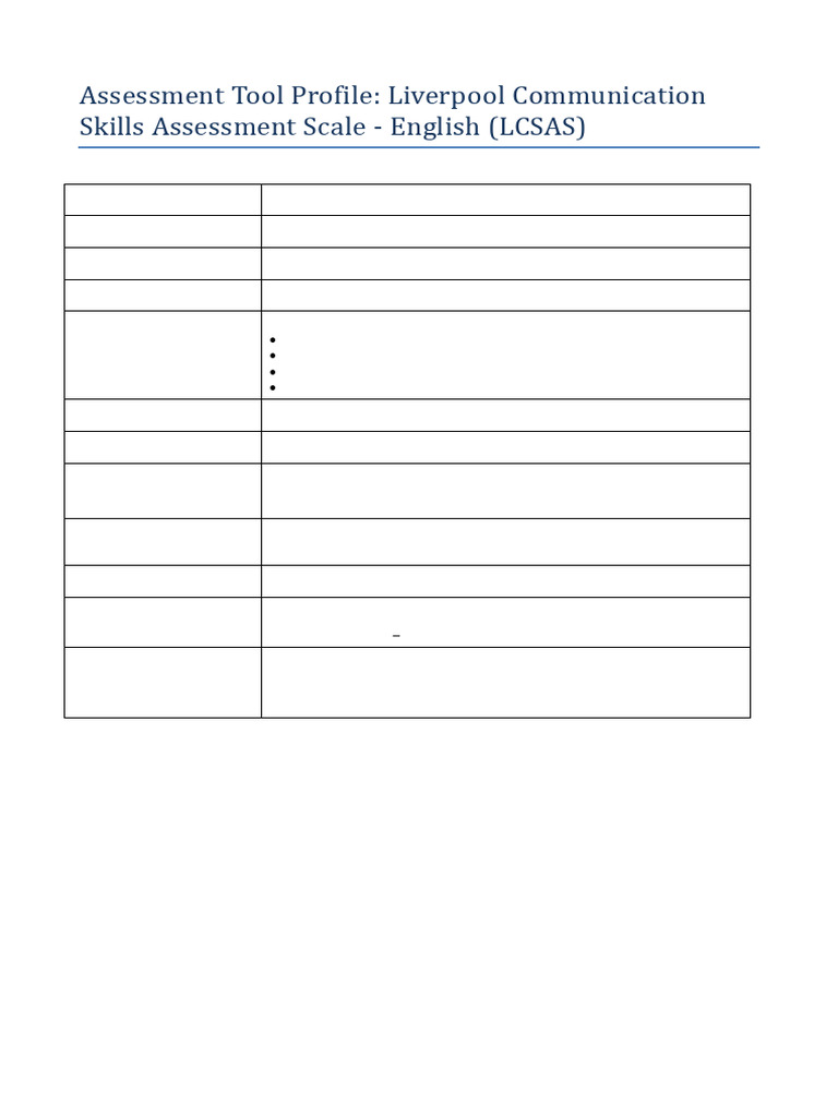 Profile Liverpool Communication Skills Assessment Scale LCSAS English | PDF