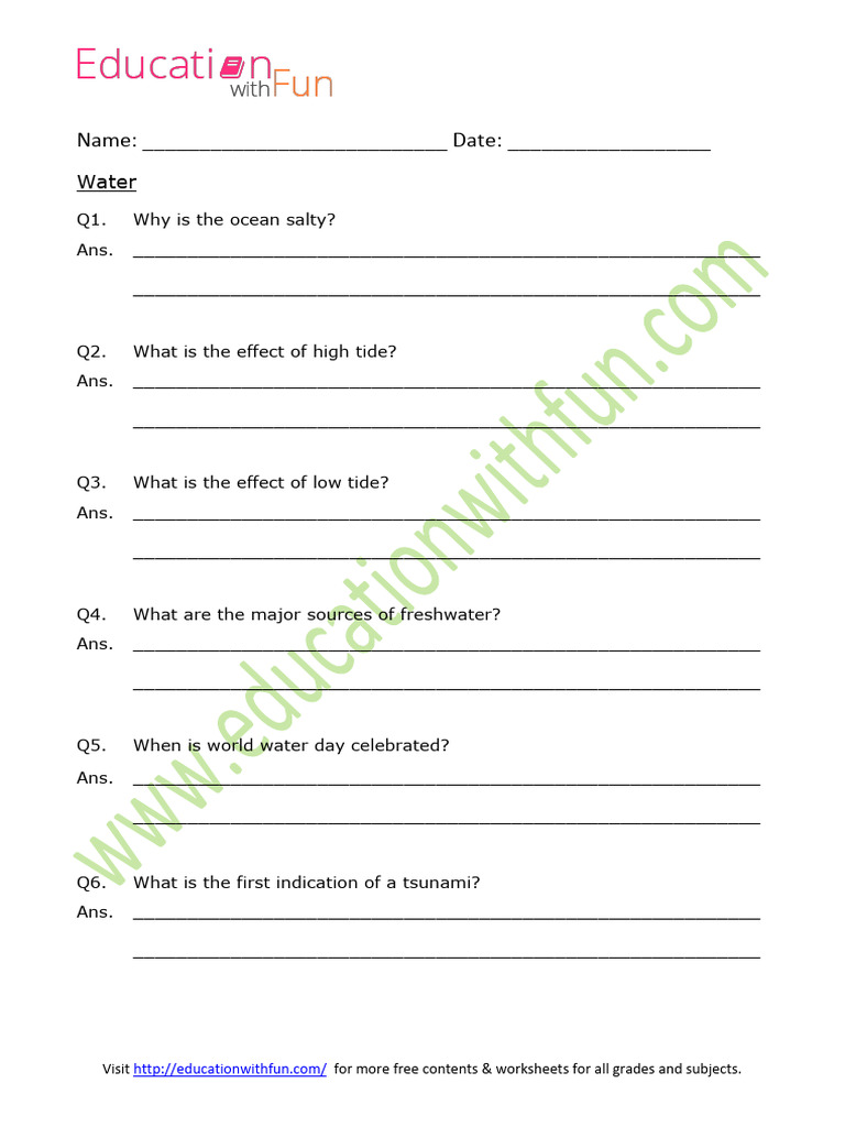 Water Worksheet 2 | PDF